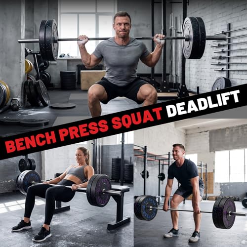 7ft Barbell with Weight Set 2" High Bounce Plates, 1000LB Capacity Home Gym