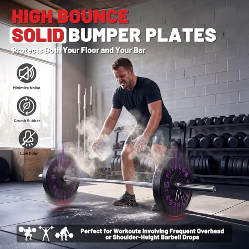 7ft Barbell with Weight Set 2" High Bounce Plates, 1000LB Capacity Home Gym