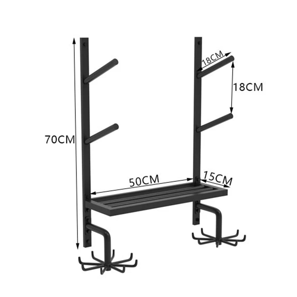 Yoga Mat Storage Rack with Shelf & Hooks