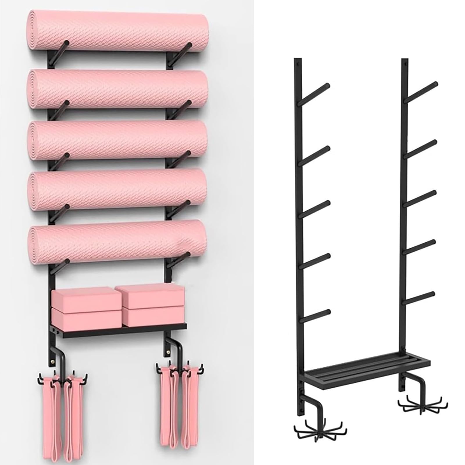 Yoga Mat Storage Rack with Shelf & Hooks