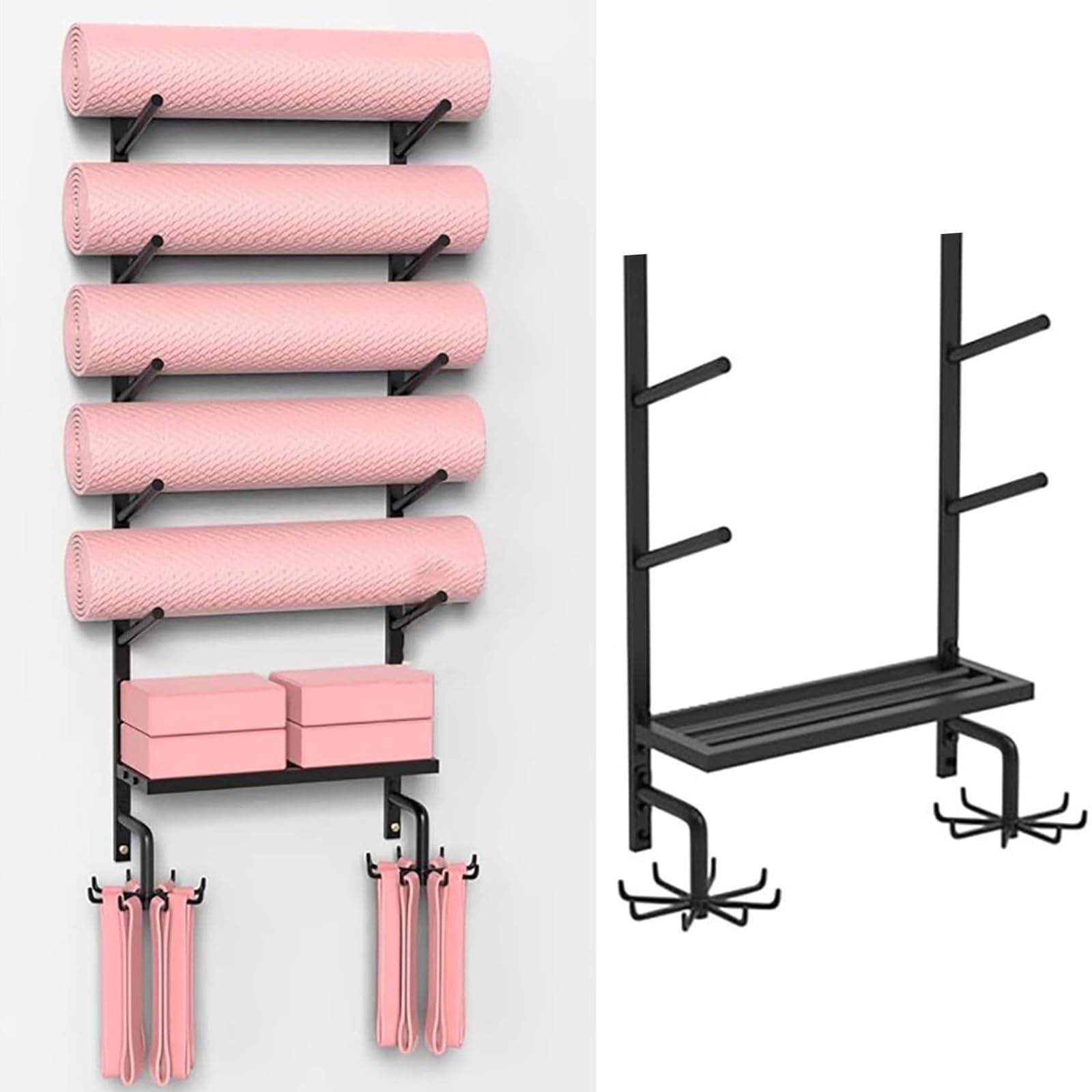 Yoga Mat Storage Rack with Shelf & Hooks