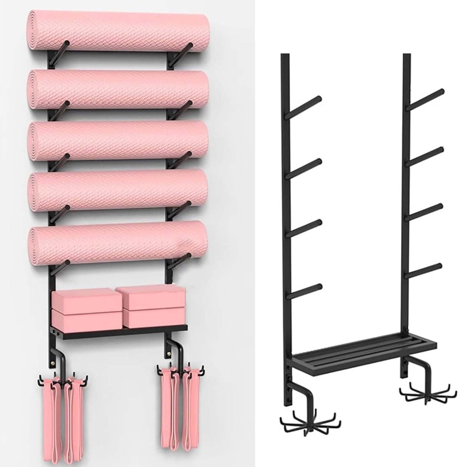 Yoga Mat Storage Rack with Shelf & Hooks