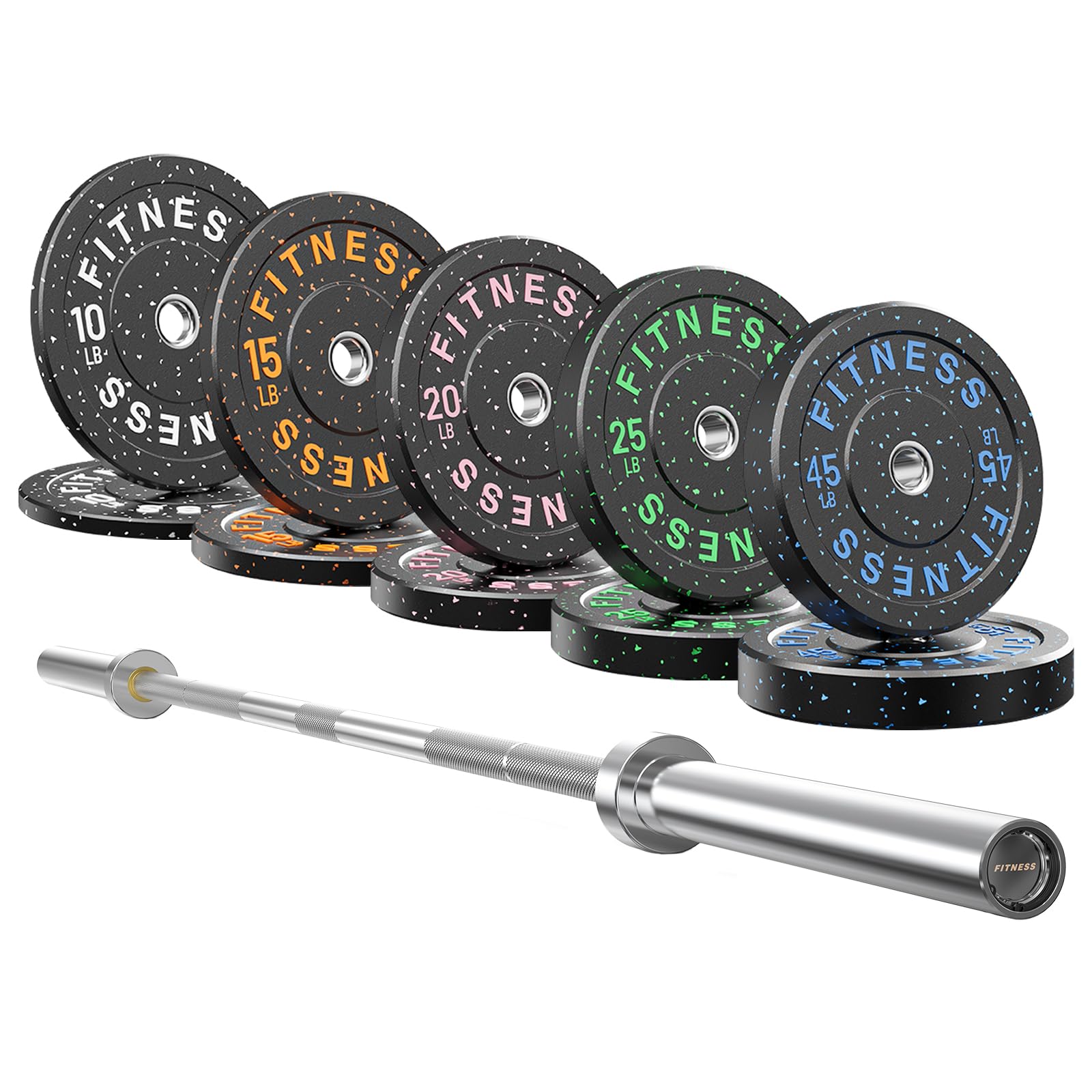 7ft Barbell with Weight Set 2" High Bounce Plates, 1000LB Capacity Home Gym
