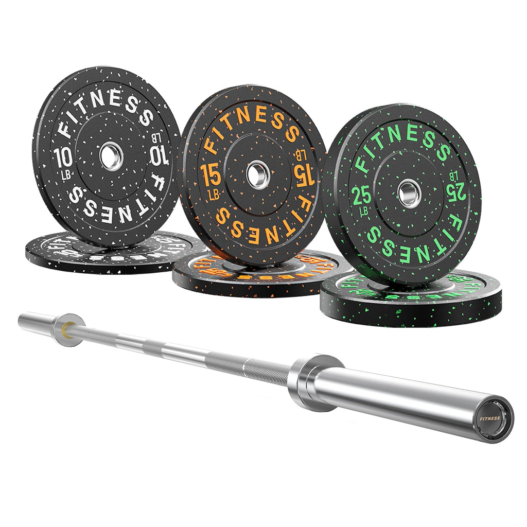 7ft Barbell with Weight Set 2" High Bounce Plates, 1000LB Capacity Home Gym