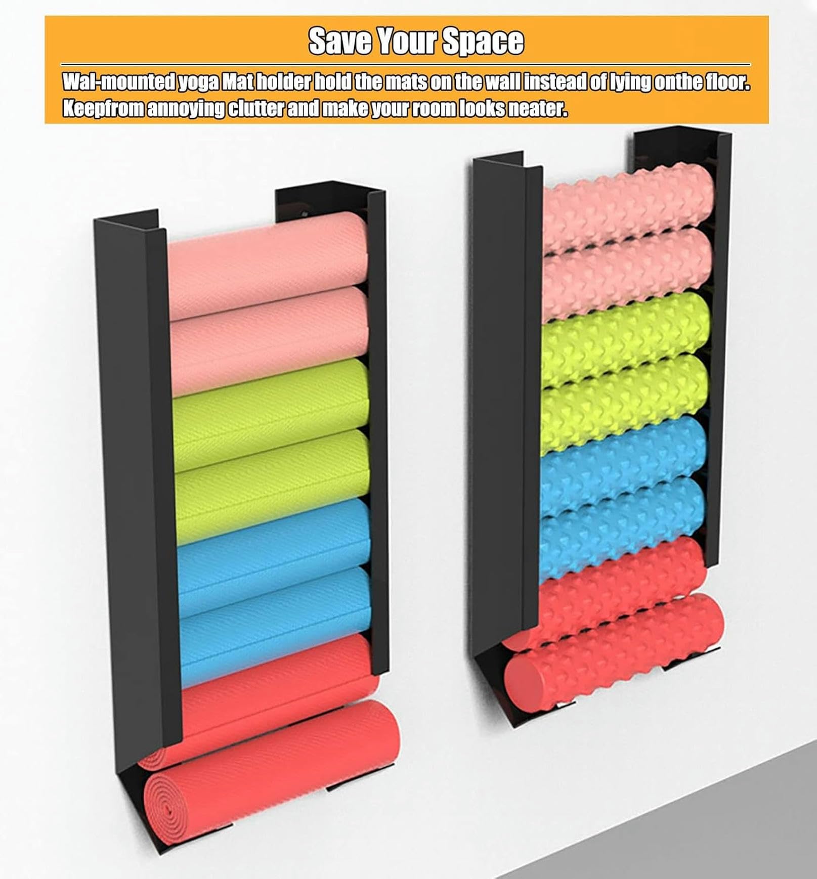 125 CM Wall-Mounted Metal Yoga Mat Rack