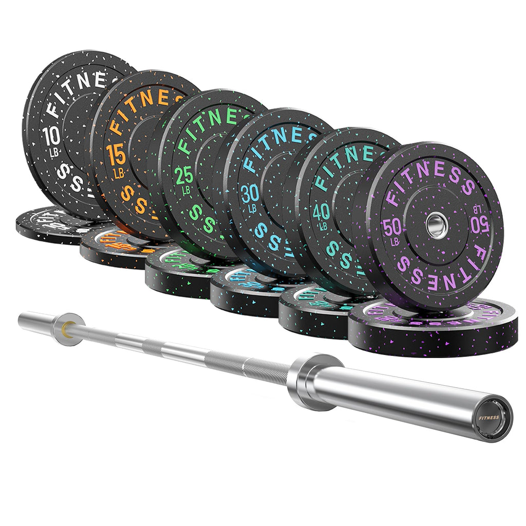 7ft Barbell with Weight Set 2" High Bounce Plates, 1000LB Capacity Home Gym