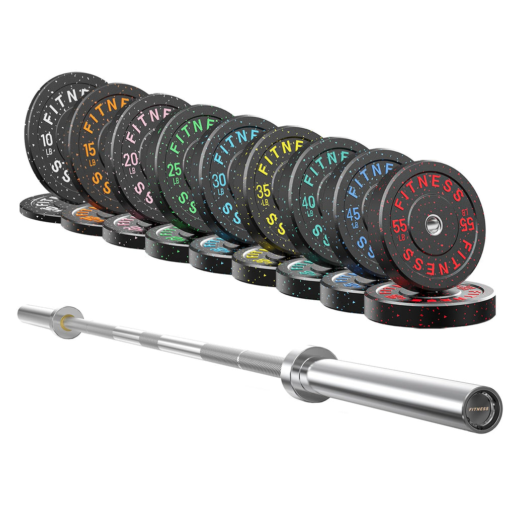7ft Barbell with Weight Set 2" High Bounce Plates, 1000LB Capacity Home Gym