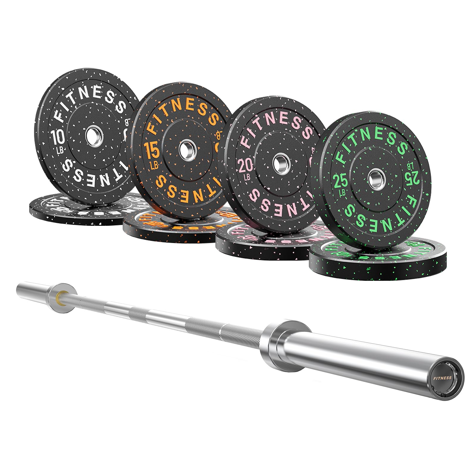 7ft Barbell with Weight Set 2" High Bounce Plates, 1000LB Capacity Home Gym