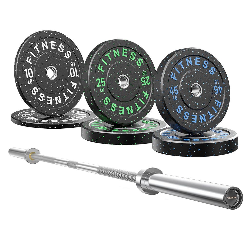 7ft Barbell with Weight Set 2" High Bounce Plates, 1000LB Capacity Home Gym