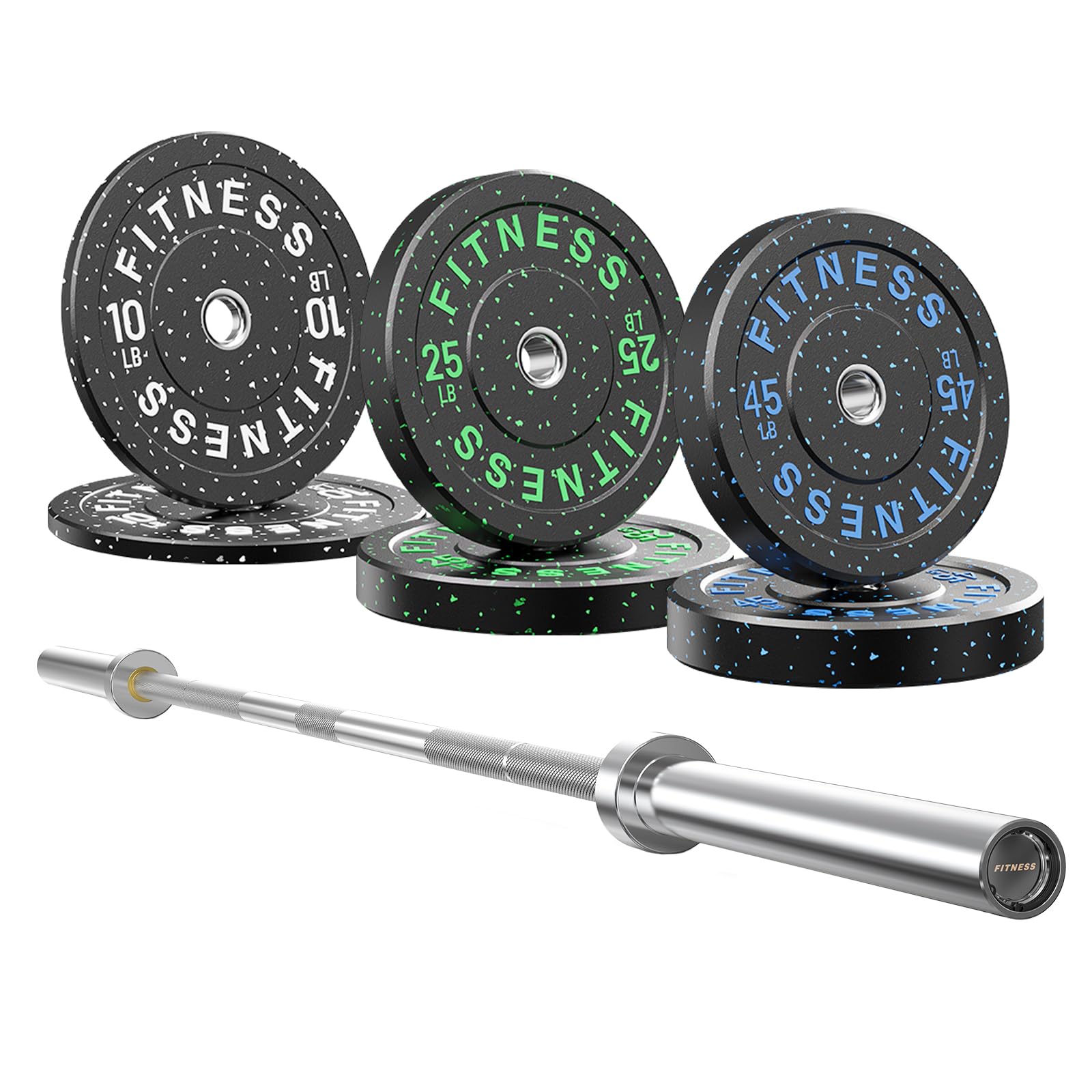 7ft Barbell with Weight Set 2" High Bounce Plates, 1000LB Capacity Home Gym