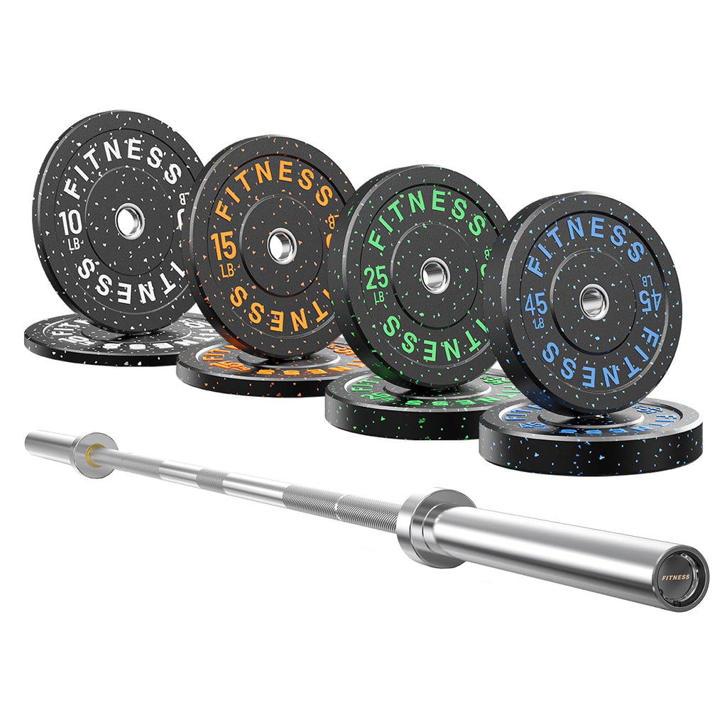7ft Barbell with Weight Set 2" High Bounce Plates, 1000LB Capacity Home Gym