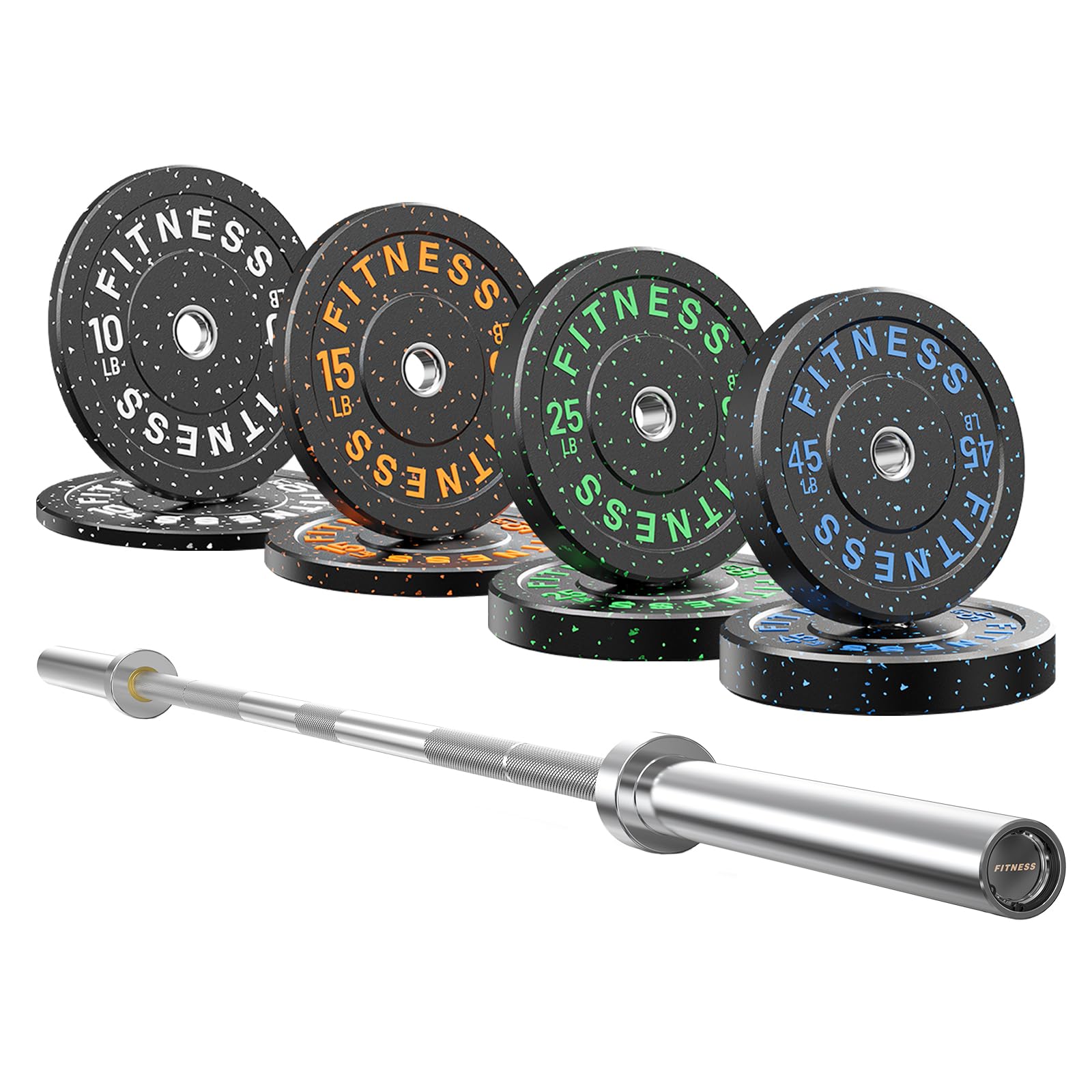 7ft Barbell with Weight Set 2" High Bounce Plates, 1000LB Capacity Home Gym