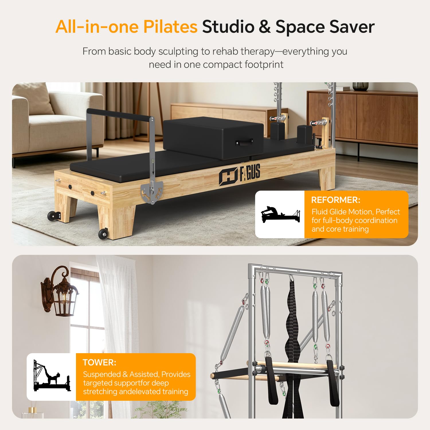 Wooden Pilates Reformer with Tower
