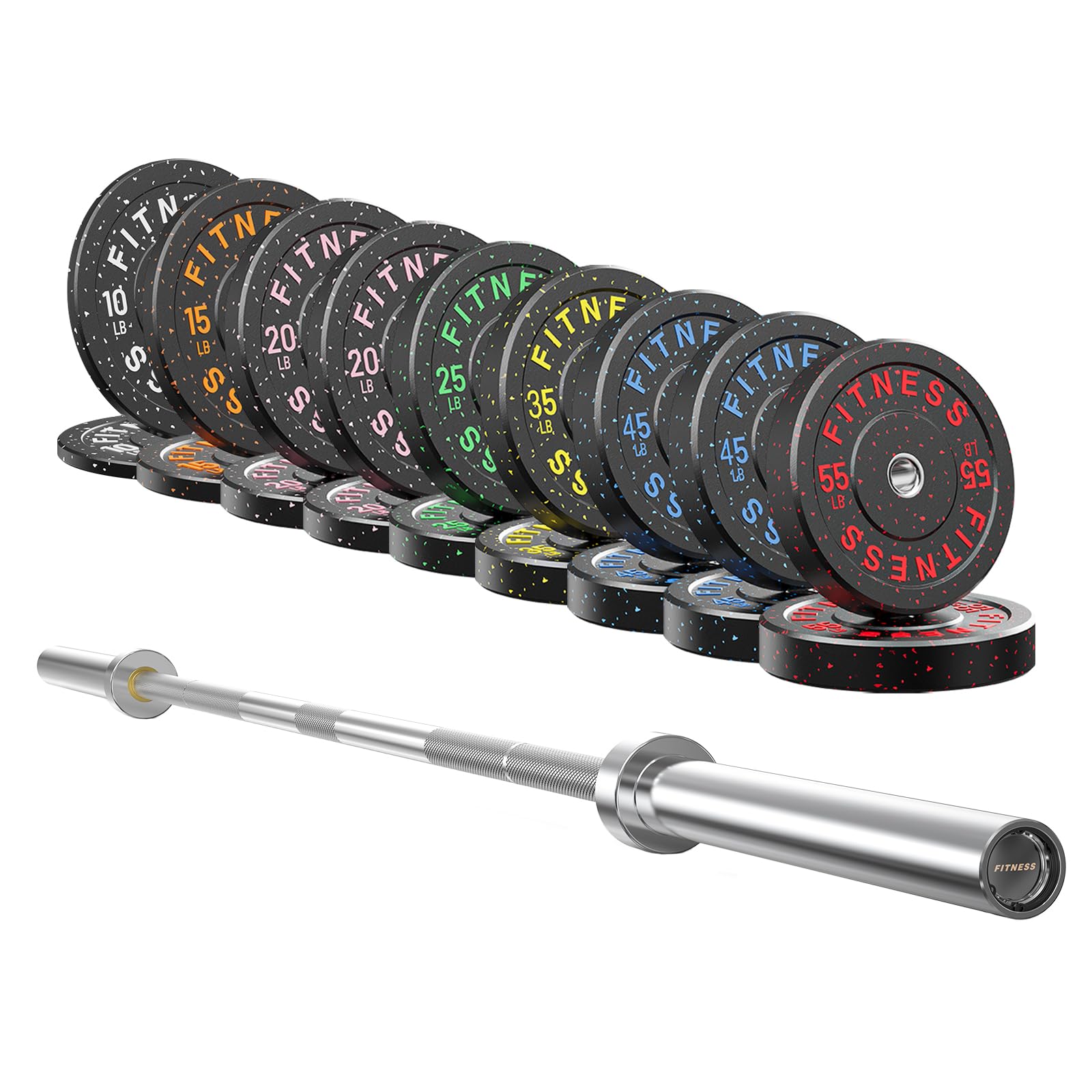 7ft Barbell with Weight Set 2" High Bounce Plates, 1000LB Capacity Home Gym