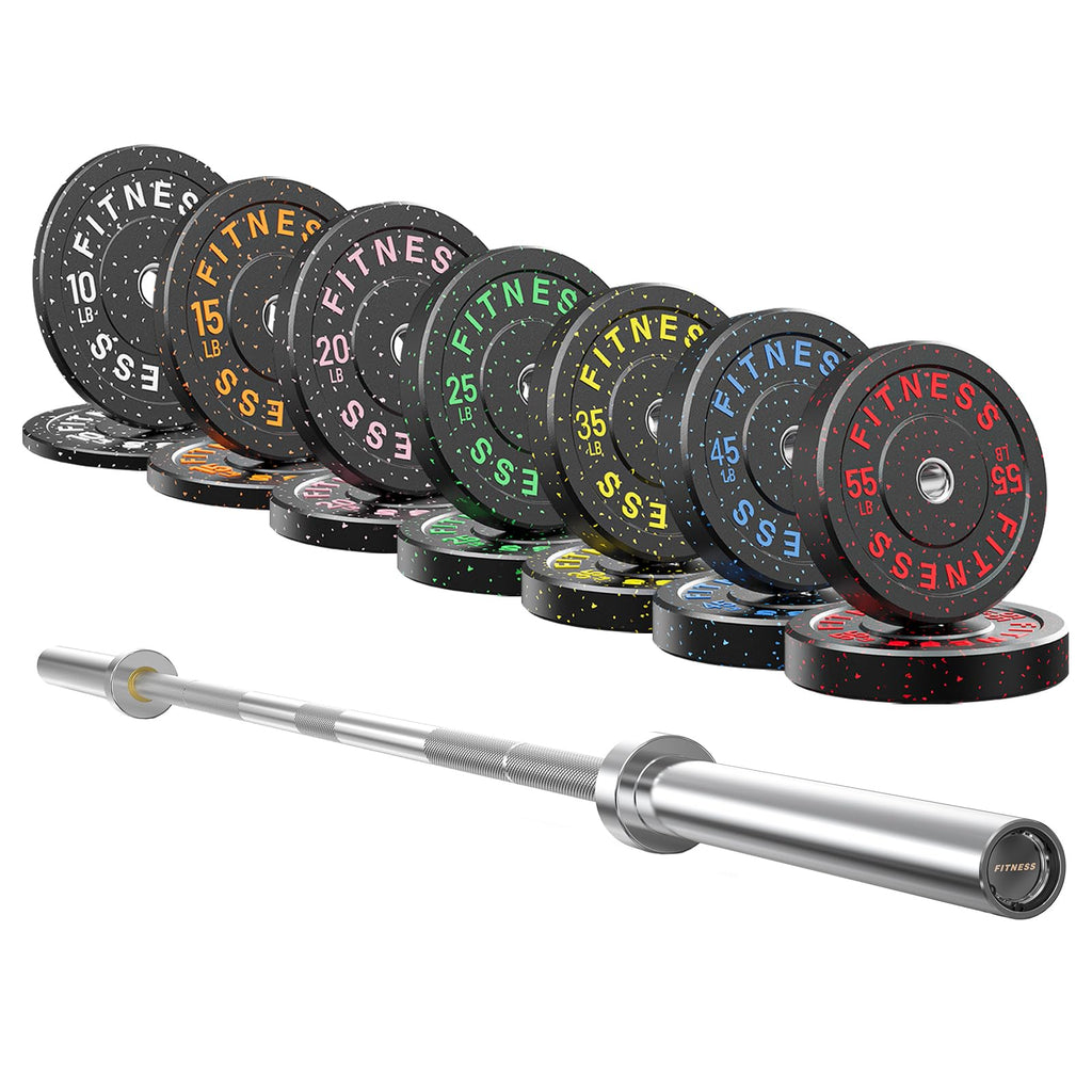 7ft Barbell with Weight Set 2" High Bounce Plates, 1000LB Capacity Home Gym