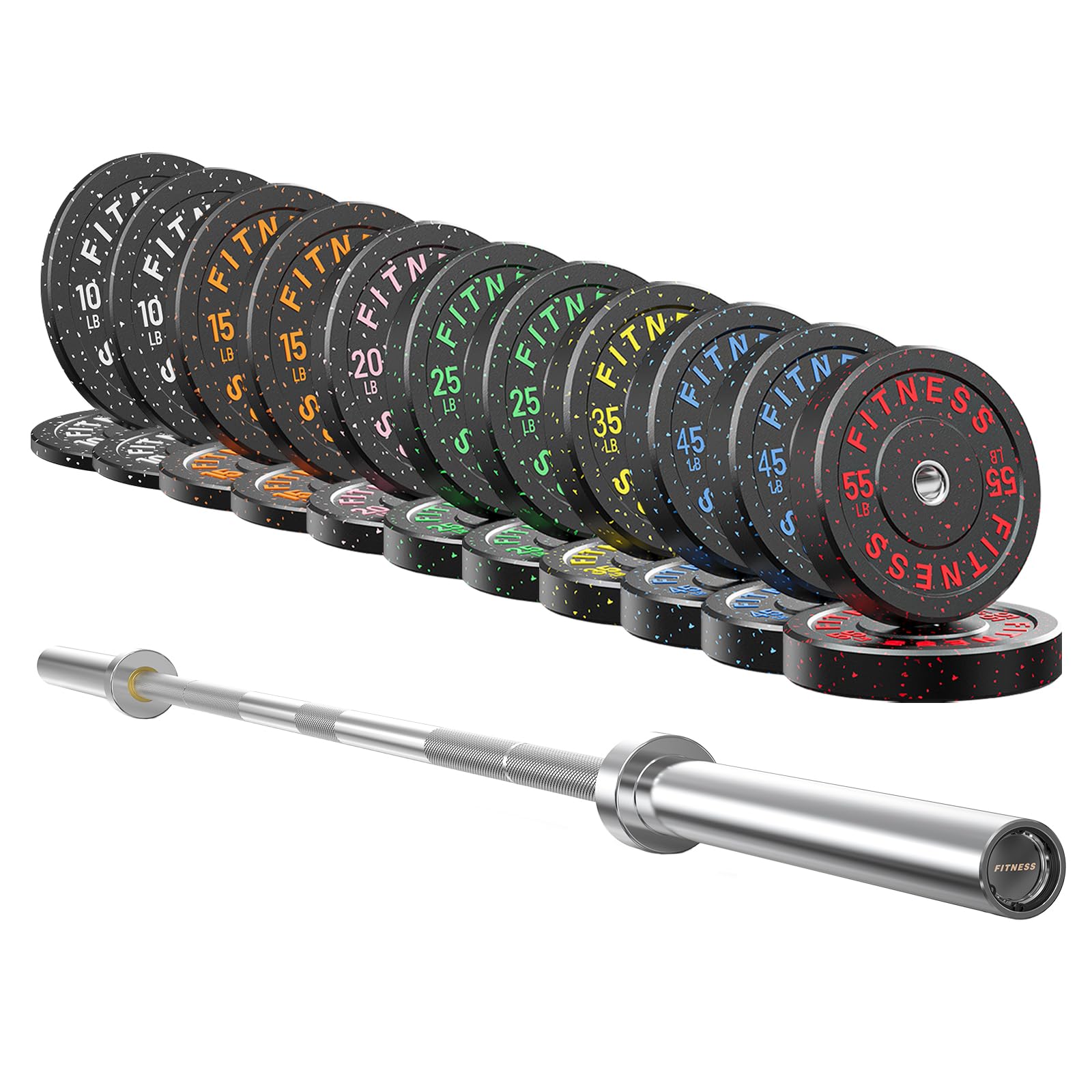 7ft Barbell with Weight Set 2" High Bounce Plates, 1000LB Capacity Home Gym