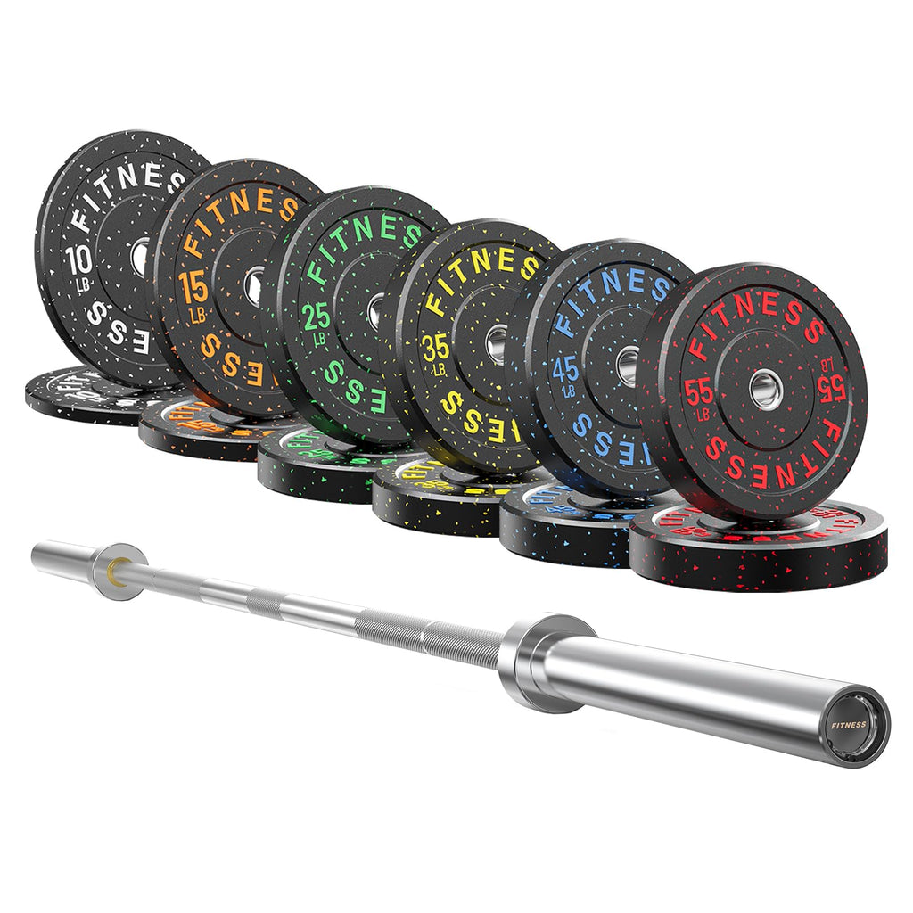 7ft Barbell with Weight Set 2" High Bounce Plates, 1000LB Capacity Home Gym