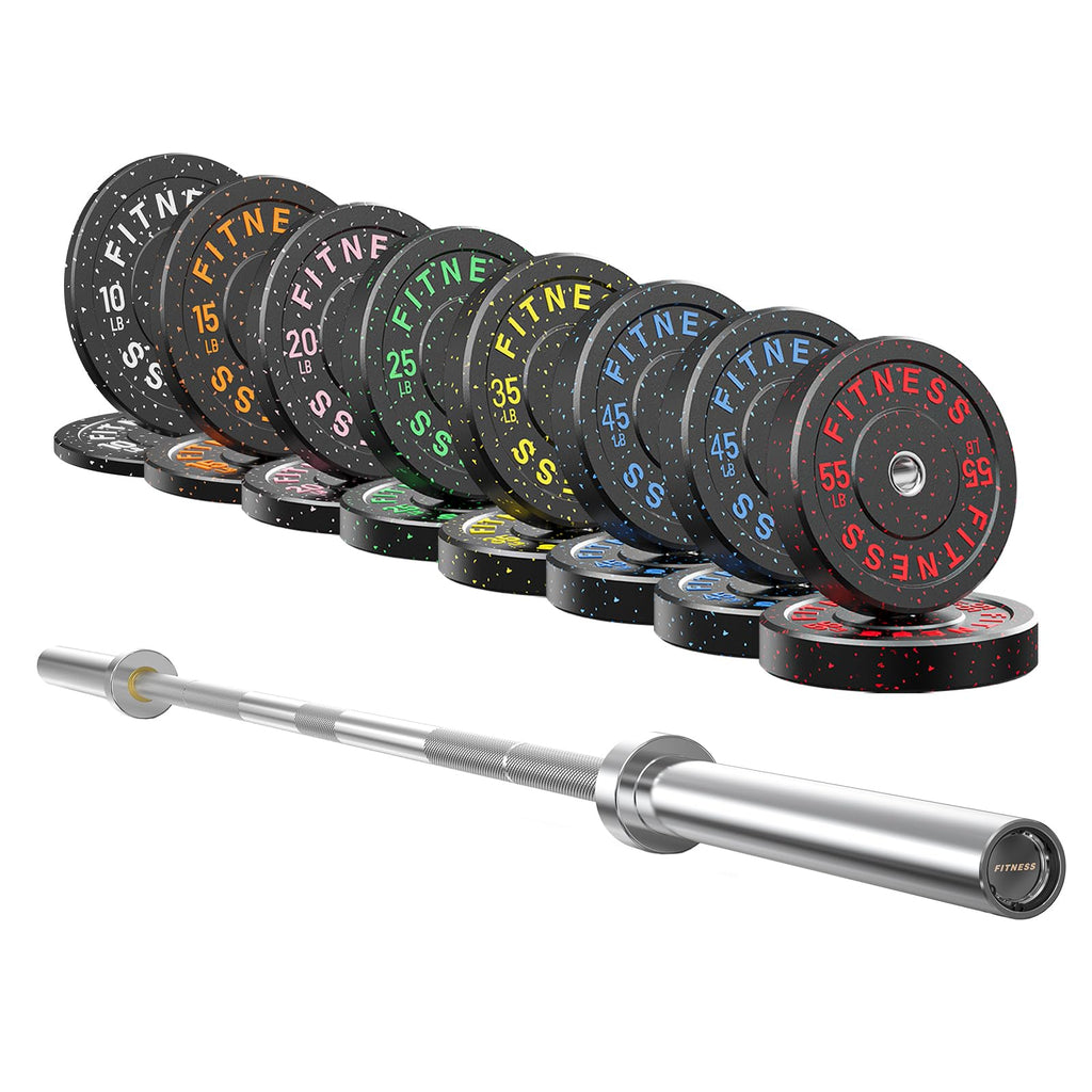 7ft Barbell with Weight Set 2" High Bounce Plates, 1000LB Capacity Home Gym
