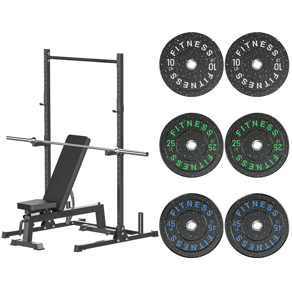 7ft Barbell with Weight Set 2" High Bounce Plates, 1000LB Capacity Home Gym