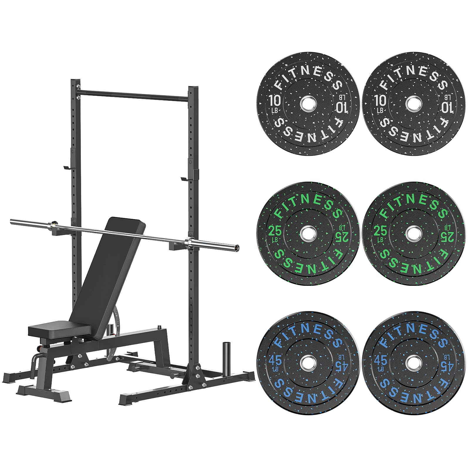 7ft Barbell with Weight Set 2" High Bounce Plates, 1000LB Capacity Home Gym