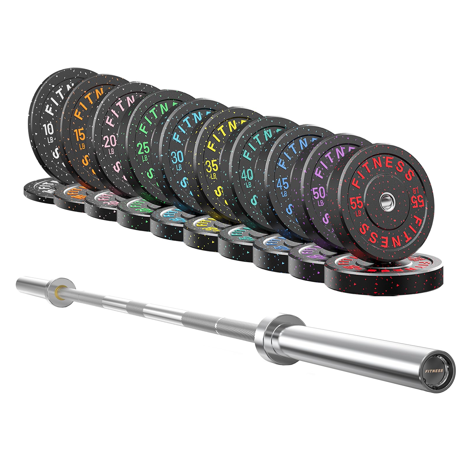 7ft Barbell with Weight Set 2" High Bounce Plates, 1000LB Capacity Home Gym