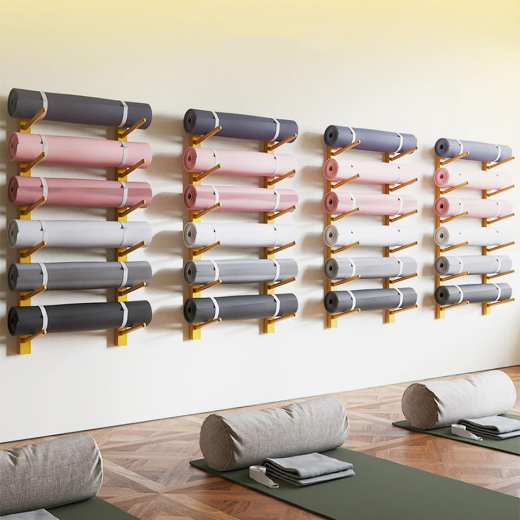 Wall-Mounted Yoga Mat & Foam Roller Rack