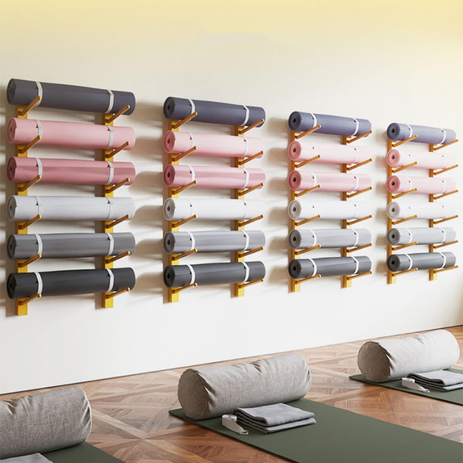 Wall-Mounted Yoga Mat & Foam Roller Rack