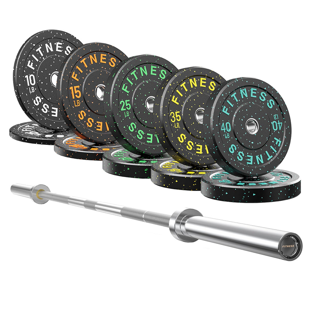 7ft Barbell with Weight Set 2" High Bounce Plates, 1000LB Capacity Home Gym