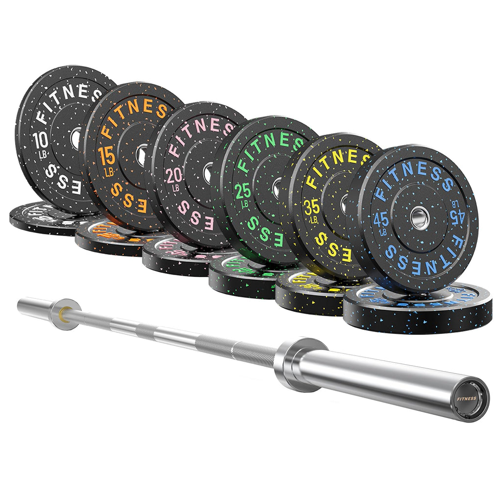 7ft Barbell with Weight Set 2" High Bounce Plates, 1000LB Capacity Home Gym