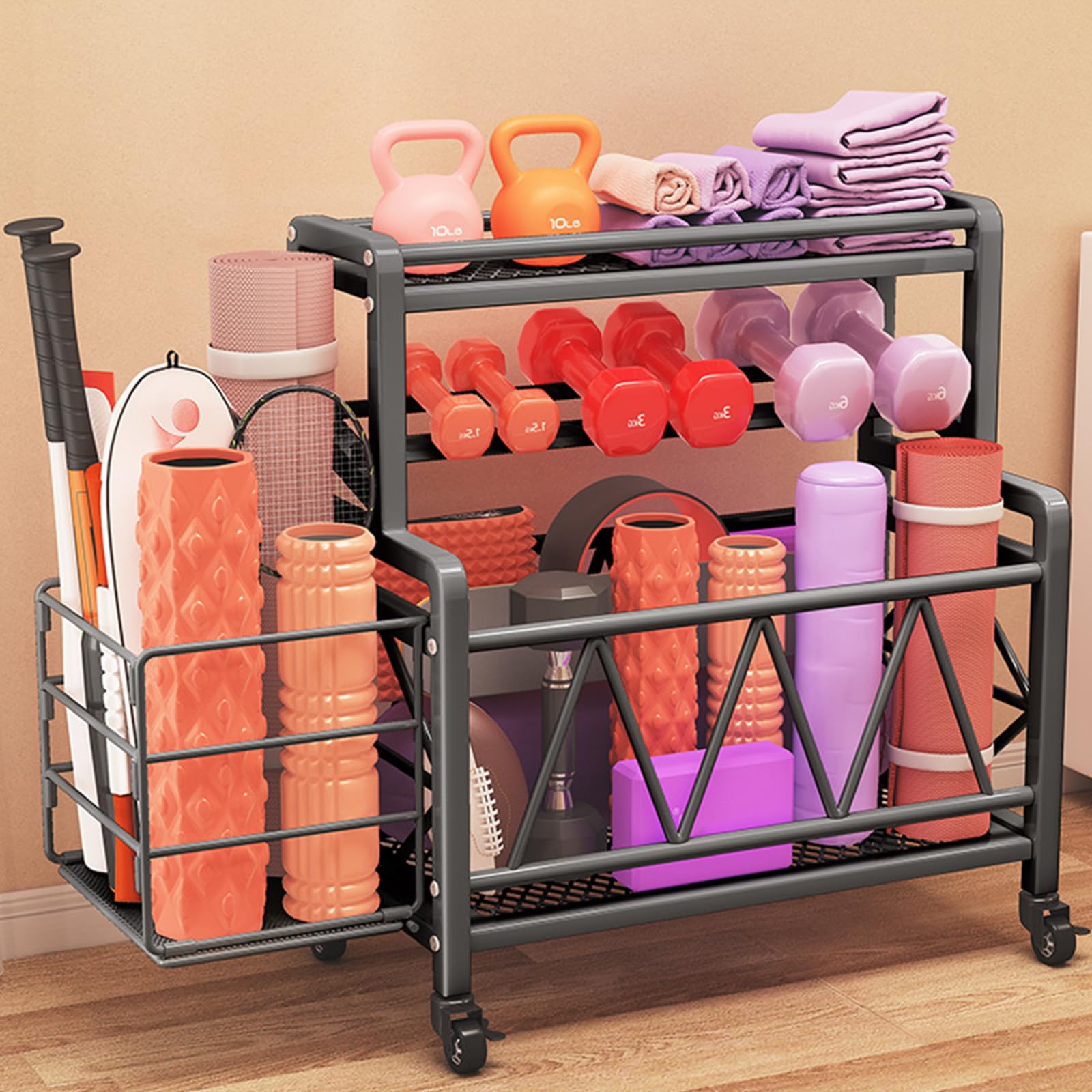 Yoga Mat Storage Rack & Rolling Cart