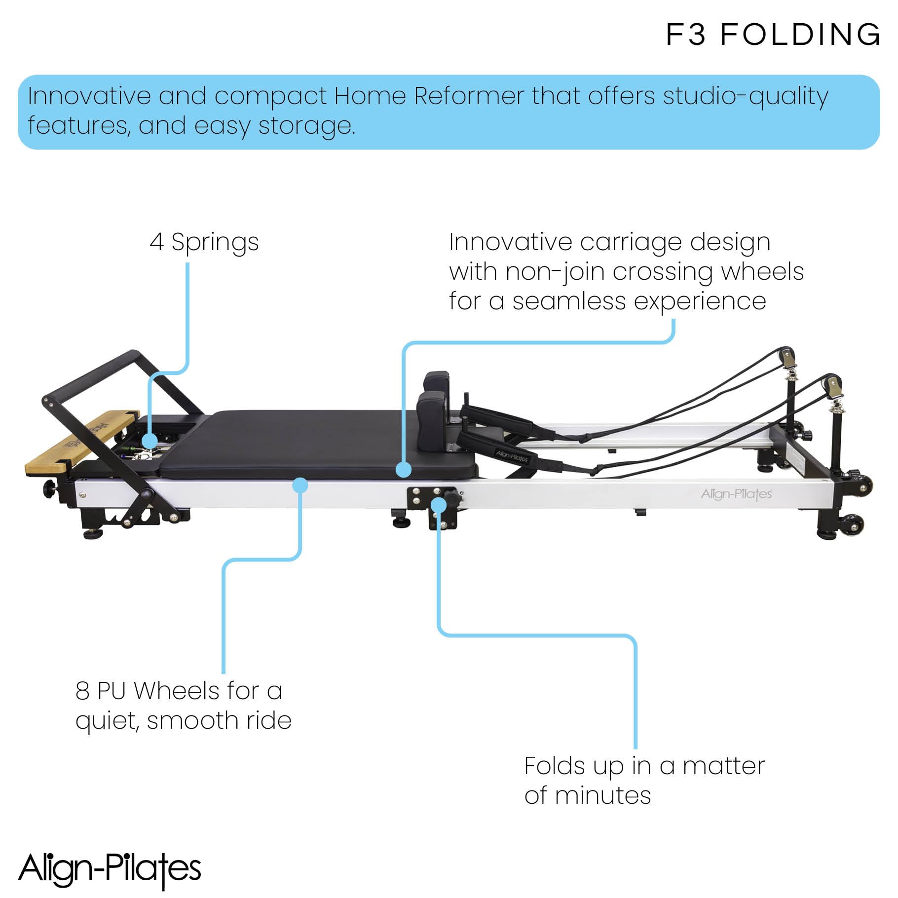 Align-Pilates F3 Folding Pilates Reformer | Home Fitness Equipment