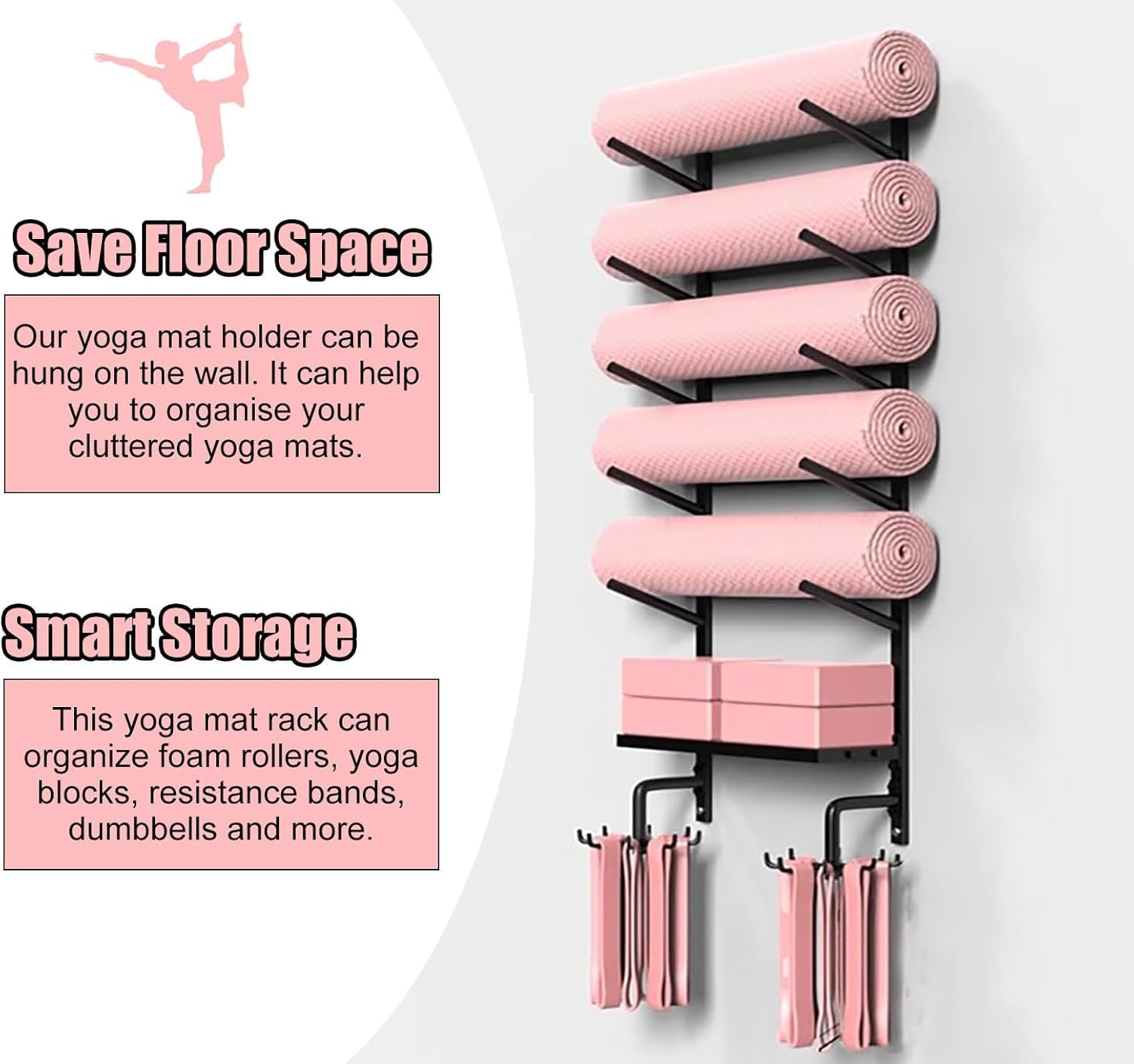Yoga Mat Storage Rack with Shelf & Hooks