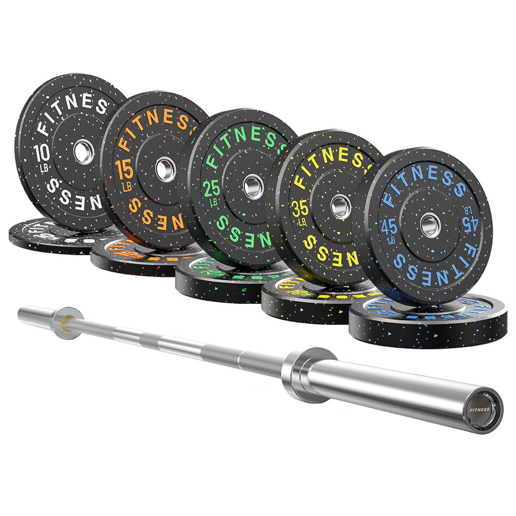 7ft Barbell with Weight Set 2" High Bounce Plates, 1000LB Capacity Home Gym