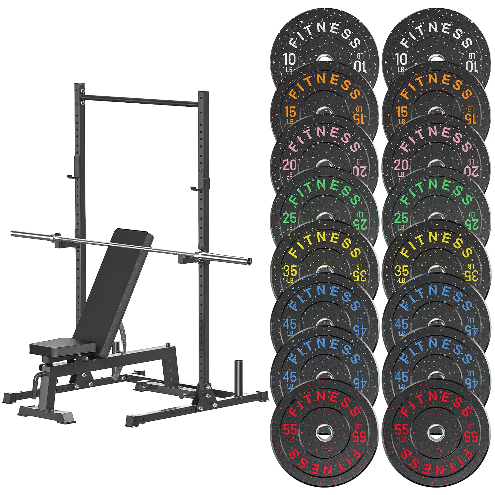 7ft Barbell with Weight Set 2" High Bounce Plates, 1000LB Capacity Home Gym