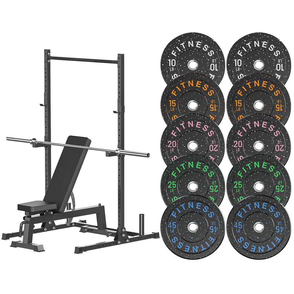 7ft Barbell with Weight Set 2" High Bounce Plates, 1000LB Capacity Home Gym