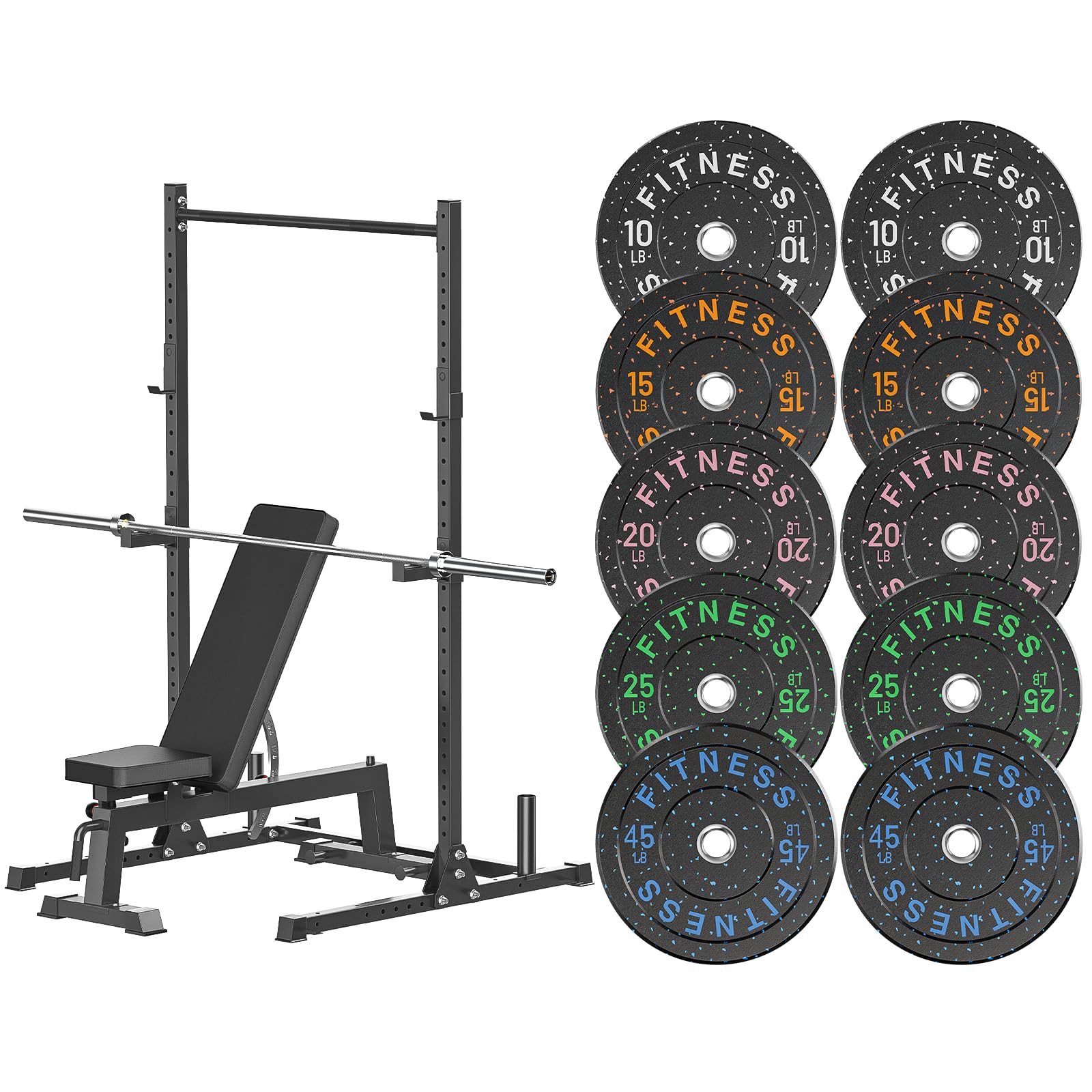 7ft Barbell with Weight Set 2" High Bounce Plates, 1000LB Capacity Home Gym