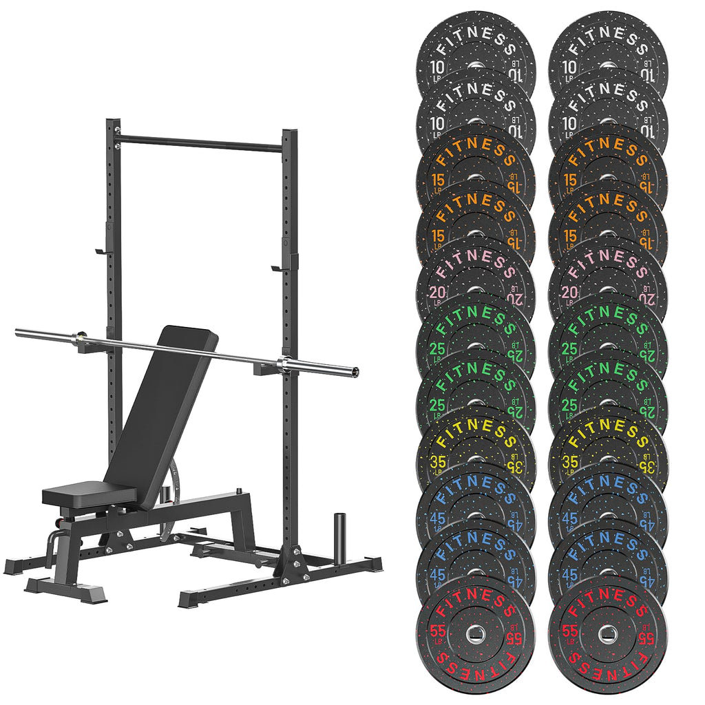 7ft Barbell with Weight Set 2" High Bounce Plates, 1000LB Capacity Home Gym