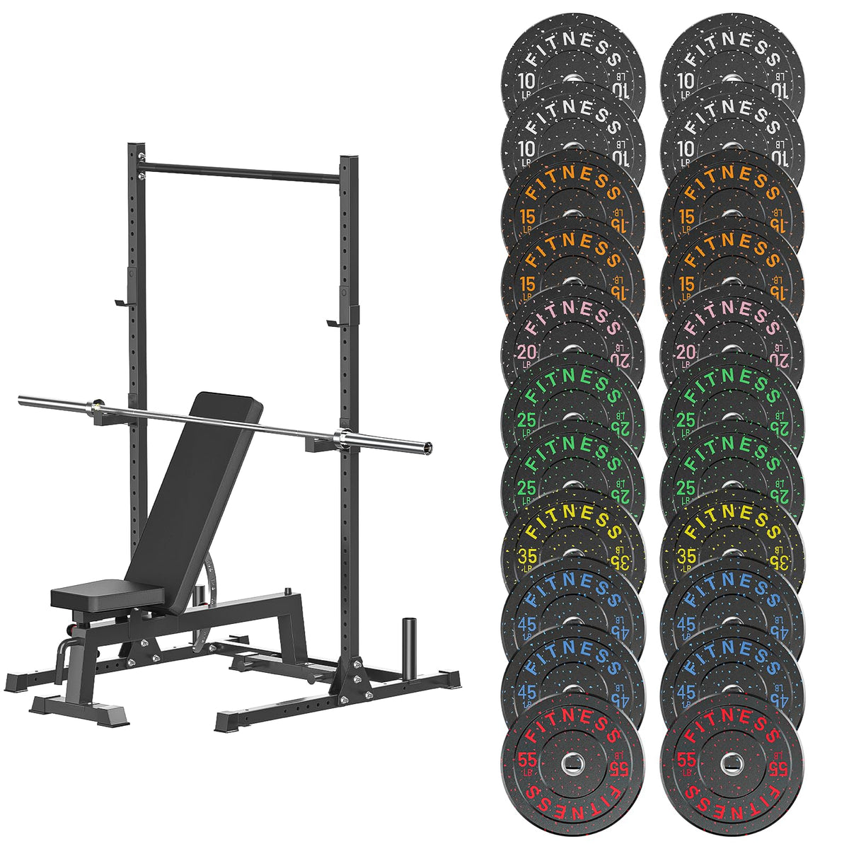 7ft Barbell with Weight Set 2" High Bounce Plates, 1000LB Capacity Home Gym