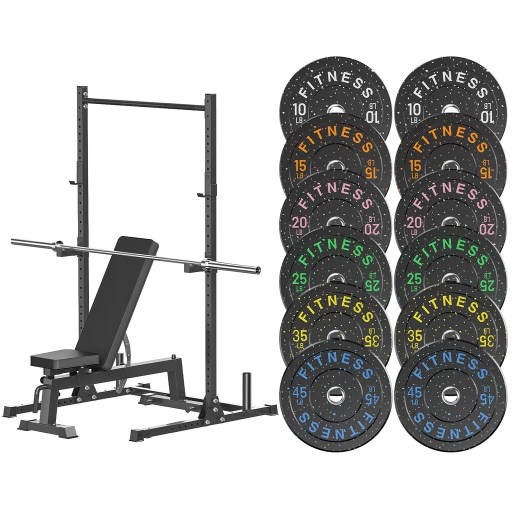 7ft Barbell with Weight Set 2" High Bounce Plates, 1000LB Capacity Home Gym