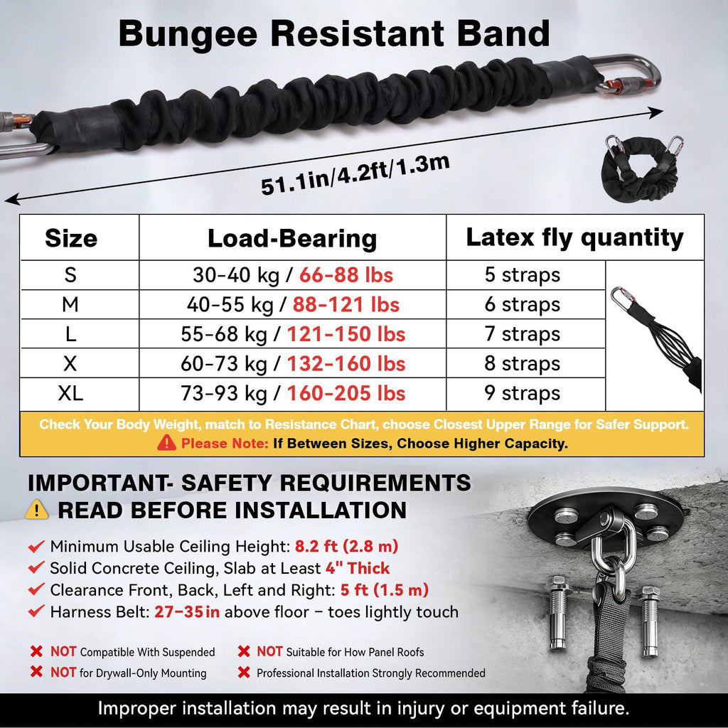 Bungee Fitness Trainer with Adjustable Harness