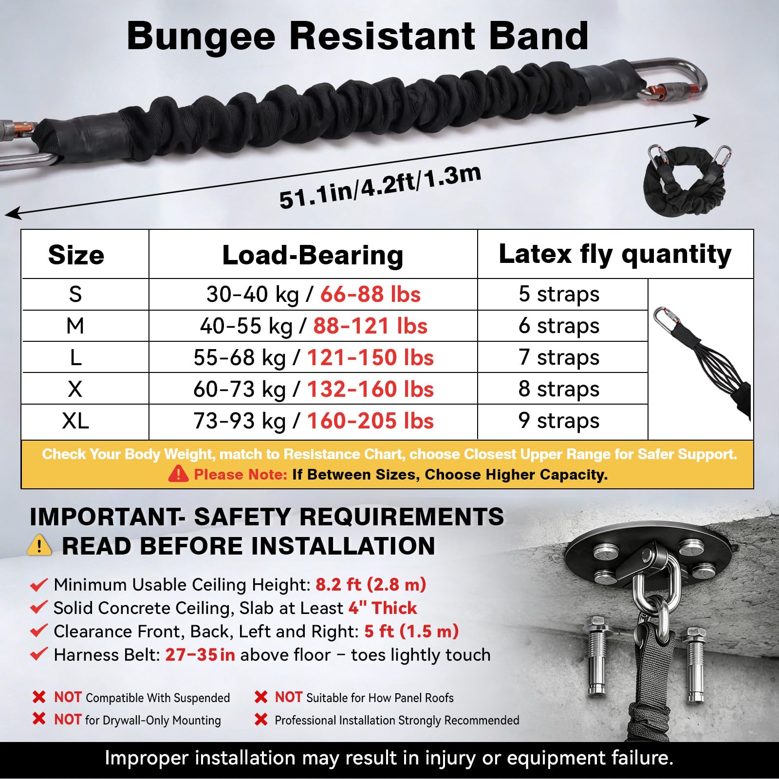 Bungee Fitness Trainer with Adjustable Harness