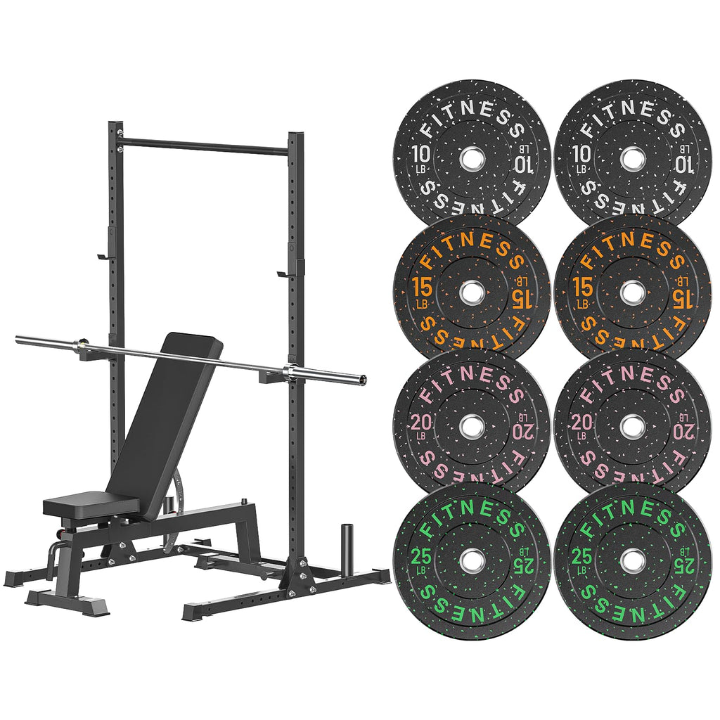 7ft Barbell with Weight Set 2" High Bounce Plates, 1000LB Capacity Home Gym