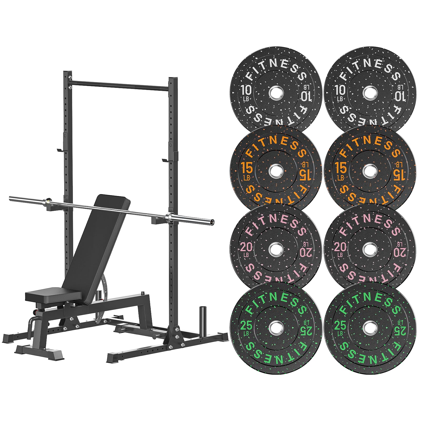 7ft Barbell with Weight Set 2" High Bounce Plates, 1000LB Capacity Home Gym